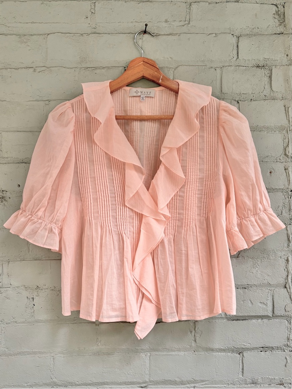 WAYF Pink Ruffle Front Blouse - Doen Henri Blouse Dupe